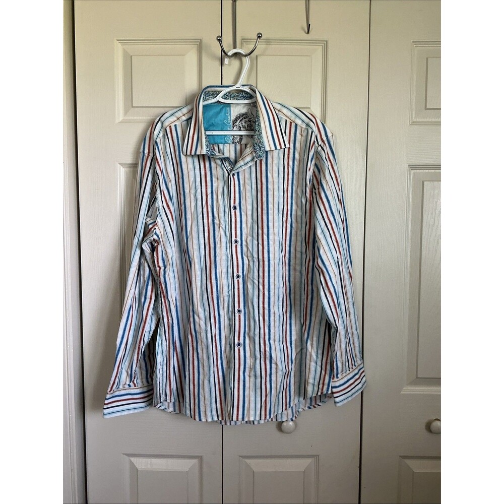 Robert Graham Monaco Mens Long Sleeve Button Up Shirt Striped Multi Color 3XL